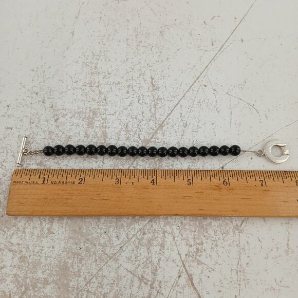 Tiffany & Co 925 Black Onyx Beaded Sterling Silver Toggle Bracelet 7.5" Vintage - Picture 6 of 7